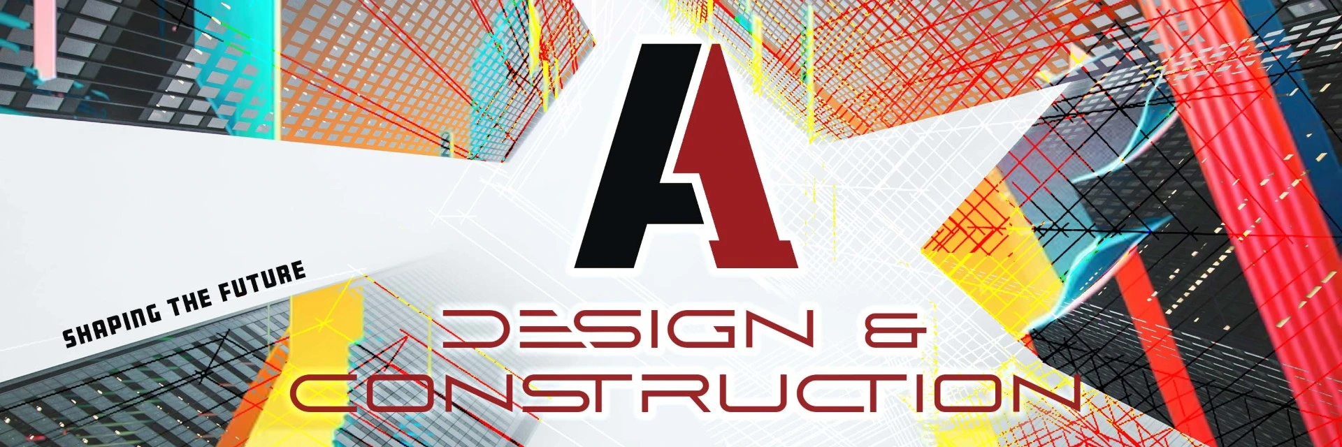 A1 Design and Construction banner: the A1 logo over colorful modern buildings, shaping the future